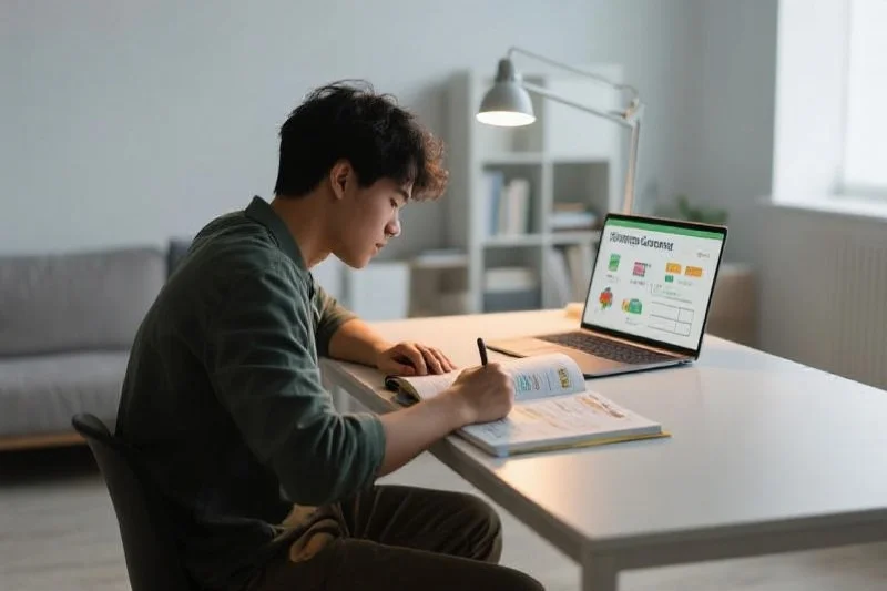 年轻人专注学习游戏策略